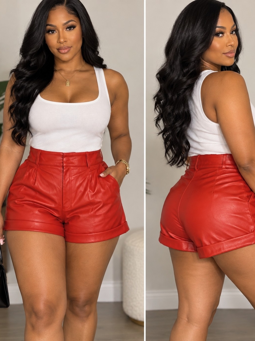 Bar III High-Waist Red Faux Leather Shorts